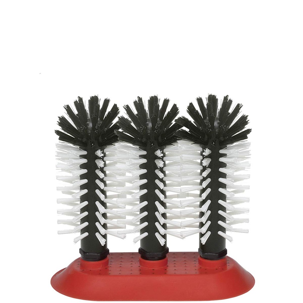 Triple brosse à verre de 18cm (base caoutchouc)