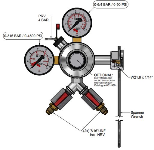 [MM 793-099] Détendeur CO2 Micro Matic à 2 sorties Complet 